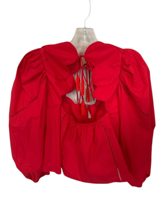Farm Rio Size S Red Cotton Long Balloon Sleeve Hearts Lace Detail Top Red / S