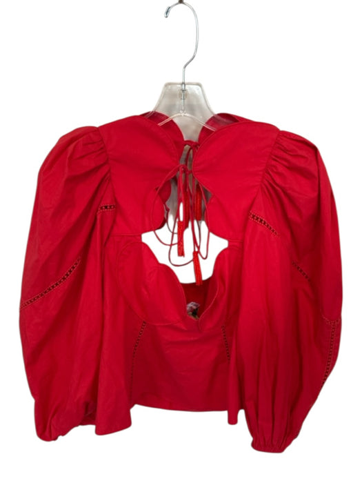 Farm Rio Size S Red Cotton Long Balloon Sleeve Hearts Lace Detail Top Red / S