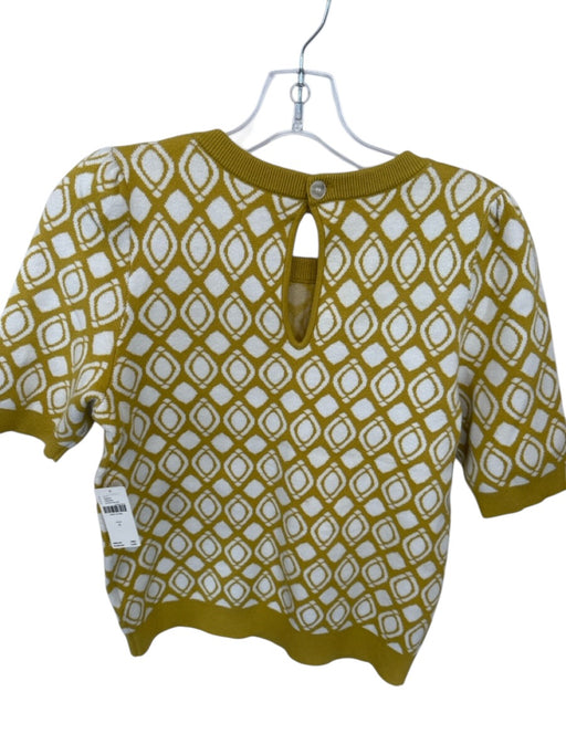 Maeve Size S Mustard & White Viscose Blend 3/4 Balloon Sleeve Ovals Top Mustard & White / S