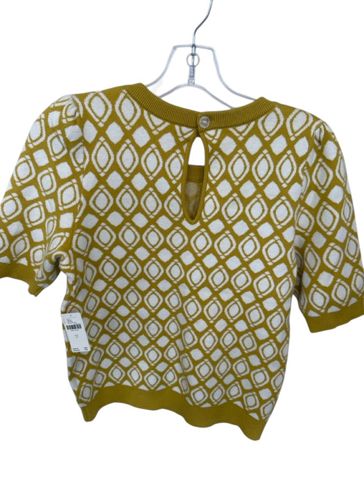 Maeve Size S Mustard & White Viscose Blend 3/4 Balloon Sleeve Ovals Top Mustard & White / S