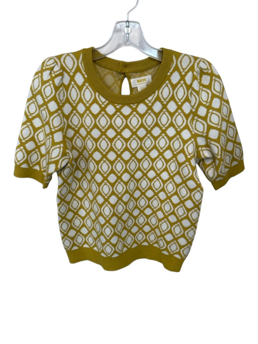 Maeve Size S Mustard & White Viscose Blend 3/4 Balloon Sleeve Ovals Top Mustard & White / S