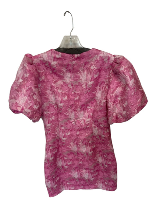 Lena Size S Pink & Silver Short Balloon Sleeve Jaquard Metallic Dress Pink & Silver / S