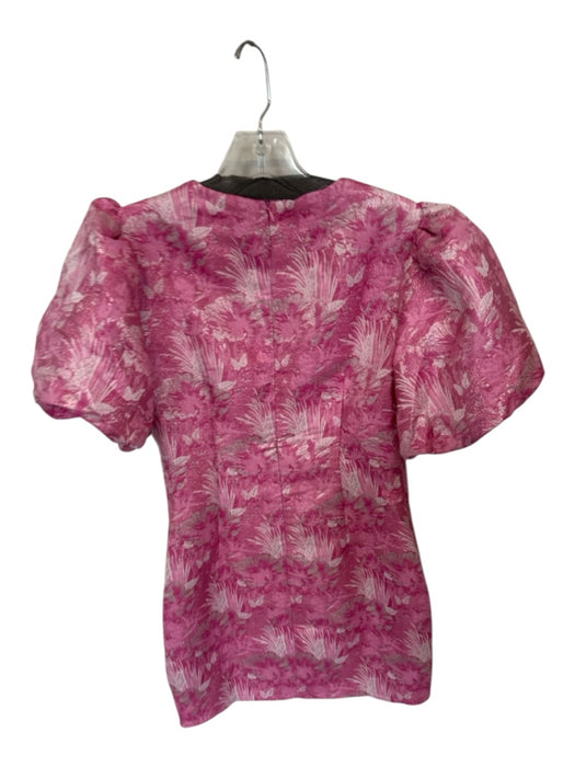 Lena Size S Pink & Silver Short Balloon Sleeve Jaquard Metallic Dress Pink & Silver / S