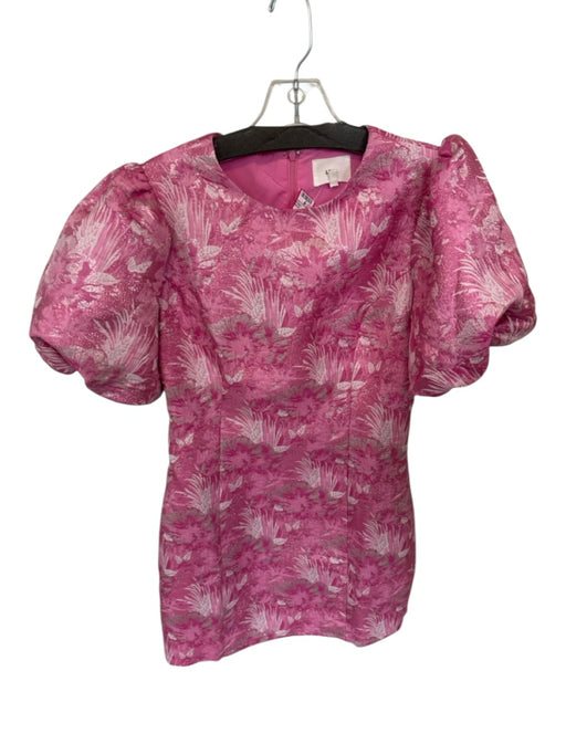 Lena Size S Pink & Silver Short Balloon Sleeve Jaquard Metallic Dress Pink & Silver / S
