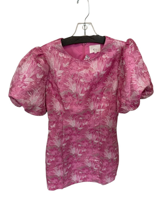 Lena Size S Pink & Silver Short Balloon Sleeve Jaquard Metallic Dress Pink & Silver / S