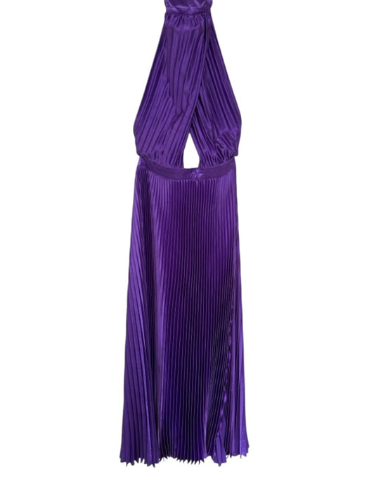 L'idee Size 8 Purple Polyester Halter Neck Acordian Pleated Open Back Gown Purple / 8
