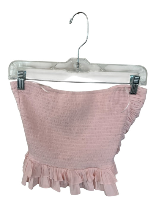 Ramy Brook Size S Blush Pink Polyester Strapless Pleated Rope Detail Peplum Top Blush Pink / S
