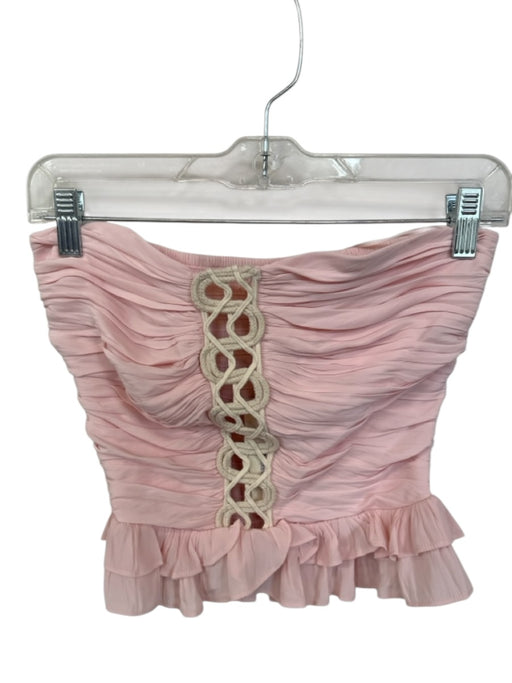 Ramy Brook Size S Blush Pink Polyester Strapless Pleated Rope Detail Peplum Top Blush Pink / S