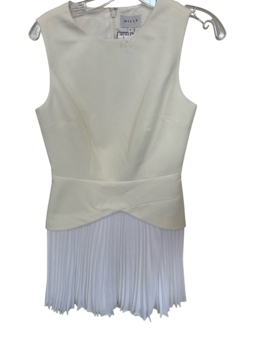Milly Size 4 Ivory Polyester Sleeveless Back Zip Acordian Pleats Dress Ivory / 4