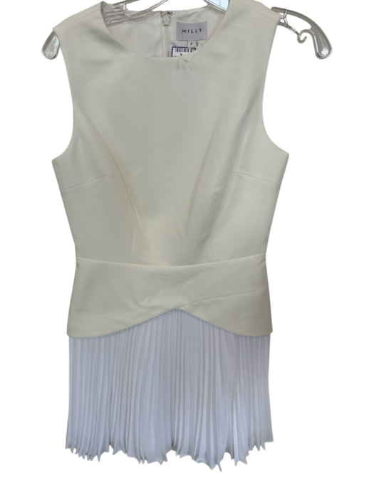 Milly Size 4 Ivory Polyester Sleeveless Back Zip Acordian Pleats Dress Ivory / 4