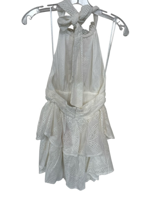 Hello Molly Size 4 White Cotton Halter Neck Macrame Flowers Open Back Dress White / 4