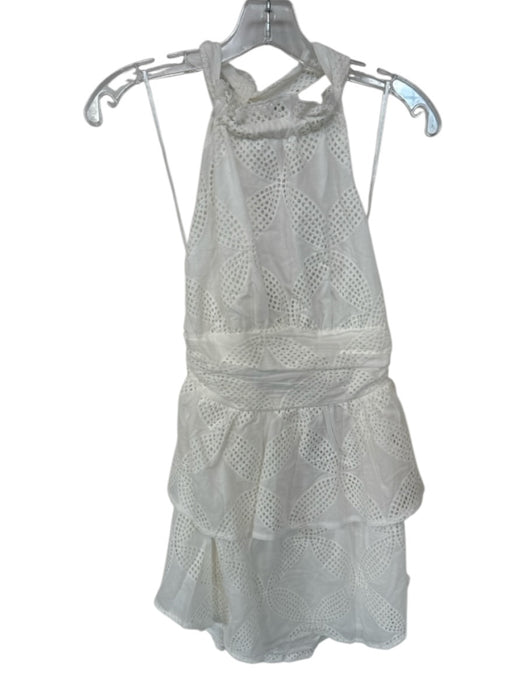 Hello Molly Size 4 White Cotton Halter Neck Macrame Flowers Open Back Dress White / 4