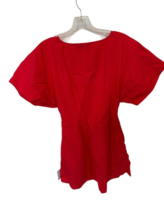 Asos Size 4 Red Cotton Short Sleeve Pleat Detail V Neck Dress Red / 4
