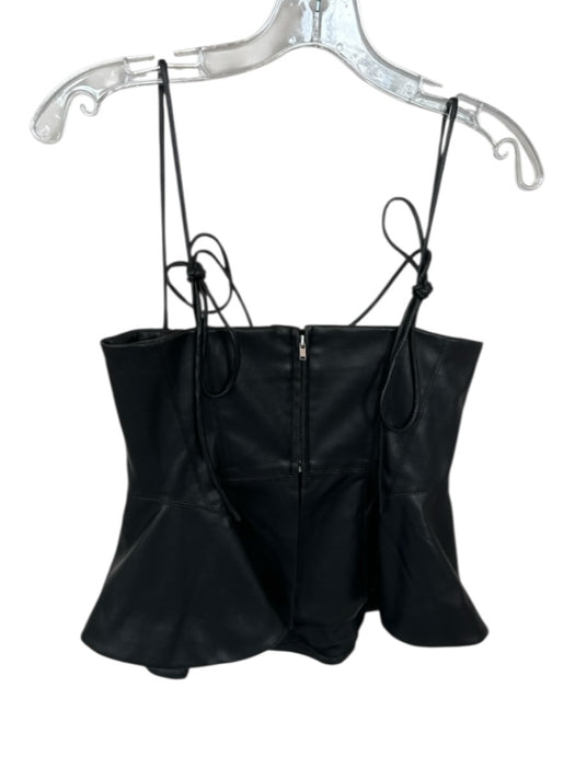 LPA Size S Black Vegan Leather Tie Straps Underwire Peplum Top Black / S