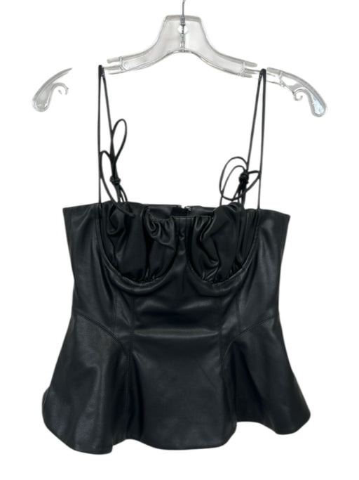 LPA Size S Black Vegan Leather Tie Straps Underwire Peplum Top Black / S