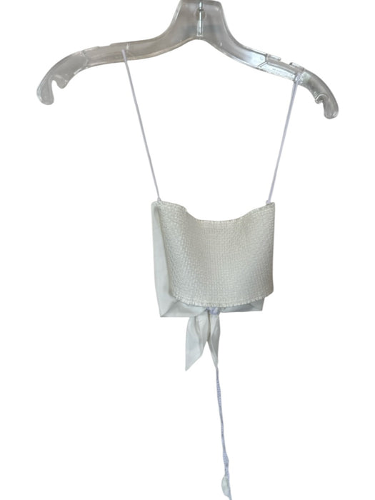 Alice & Olivia Size 4 Ivory Triacetate Halter Neck Front Tie Cropped Top Ivory / 4
