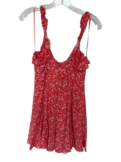 Zara Size S Orange & Pink Viscose Sleeveless Flowers Front Tie Back Zip Dress Orange & Pink / S
