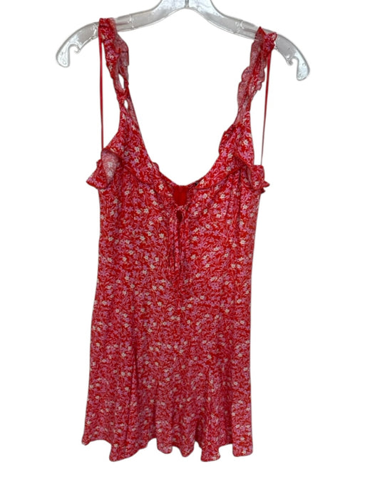 Zara Size S Orange & Pink Viscose Sleeveless Flowers Front Tie Back Zip Dress Orange & Pink / S