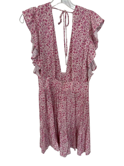 Stillwater Size S Purple & Cream Viscose Flutter Sleeves Flowers Deep V Dress Purple & Cream / S