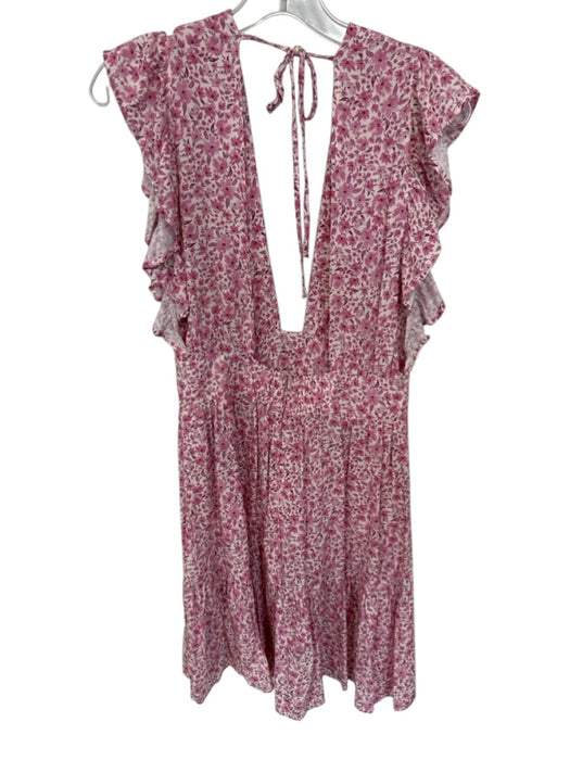 Stillwater Size S Purple & Cream Viscose Flutter Sleeves Flowers Deep V Dress Purple & Cream / S