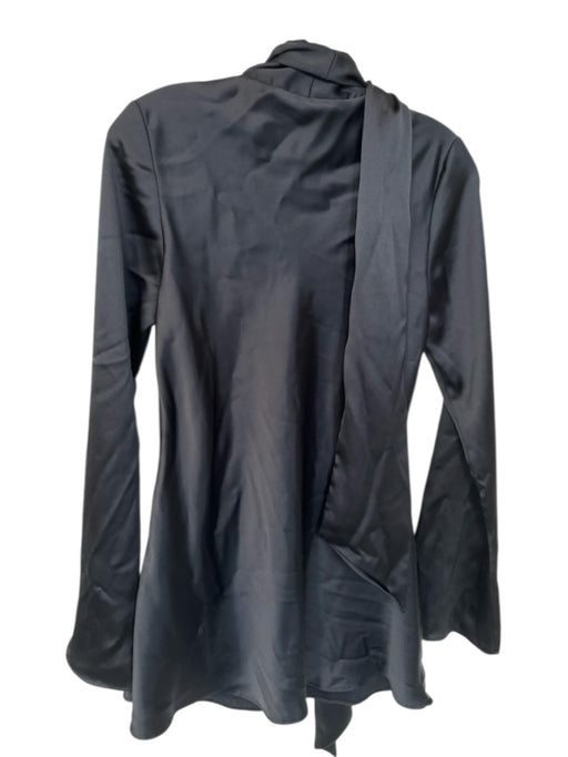 Zara Size M Black Polyester Long Bell Sleeve neck tie V Neck Dress Black / M