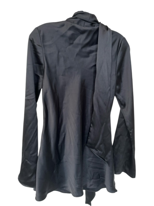 Zara Size M Black Polyester Long Bell Sleeve neck tie V Neck Dress Black / M