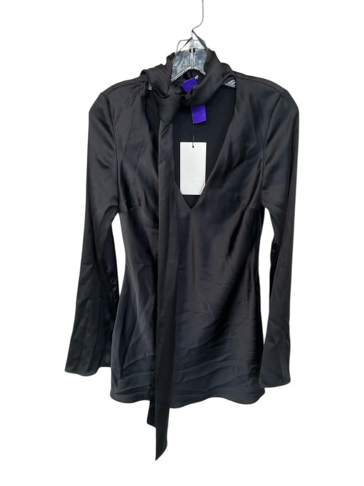 Zara Size M Black Polyester Long Bell Sleeve neck tie V Neck Dress Black / M