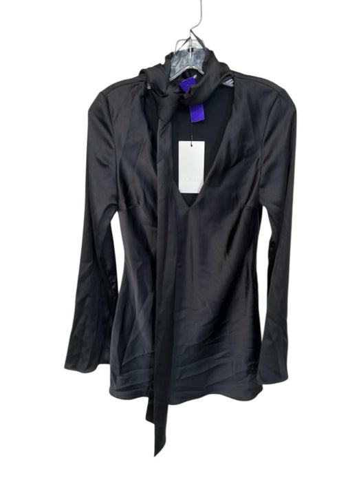 Zara Size M Black Polyester Long Bell Sleeve neck tie V Neck Dress Black / M