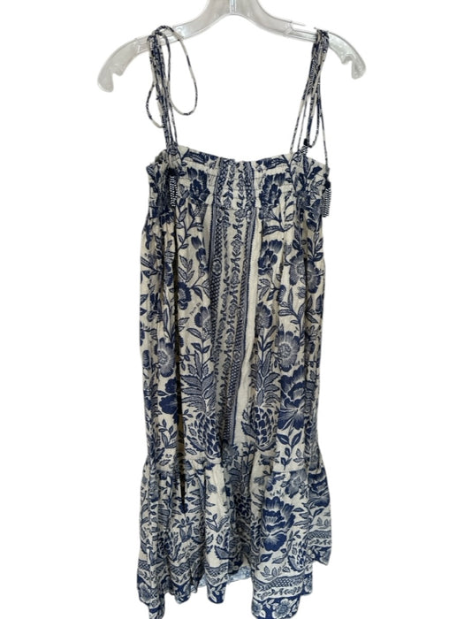 Farm Rio Size S Cream & Navy Cotton Tie Straps Botanical Swiss Dot Maxi Dress Cream & Navy / S