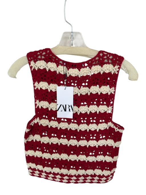 Zara Size S Cream & Red Cotton Crochet Sleeveless Top Cream & Red / S