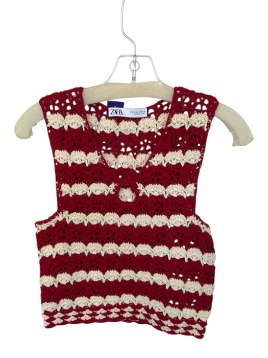 Zara Size S Cream & Red Cotton Crochet Sleeveless Top Cream & Red / S