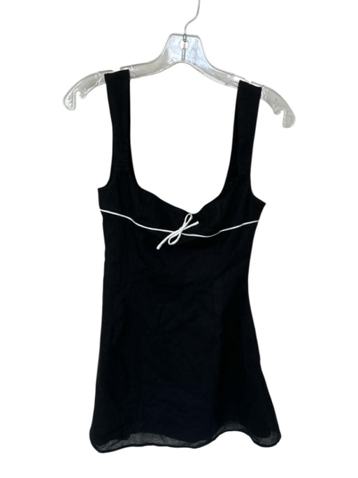 Peppermayo Size 4 Black & White Linen Side Zip Front bow Sleeveless Mini Dress Black & White / 4