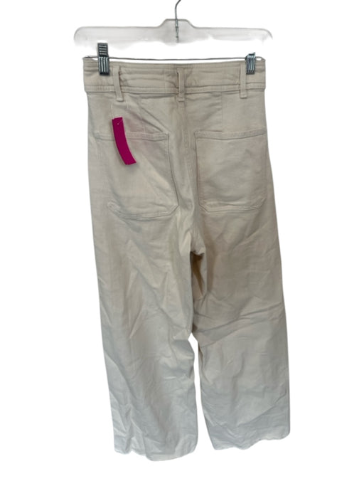 Zara Size 4 Cream Cotton Blend High Waist Wide Leg Raw Hem Jeans Cream / 4