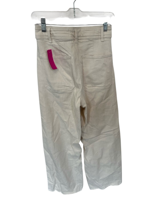 Zara Size 4 Cream Cotton Blend High Waist Wide Leg Raw Hem Jeans Cream / 4