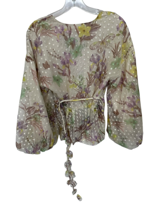 Alexis Size S Green & Purple Long Balloon Sleeve Swiss Dot Flower Peplum Top Green & Purple / S