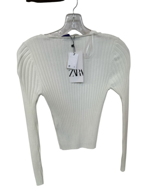 Zara Size M Ivory Polyester Long Sleeve Ribbed Top Ivory / M