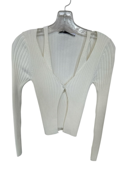 Zara Size M Ivory Polyester Long Sleeve Ribbed Top Ivory / M