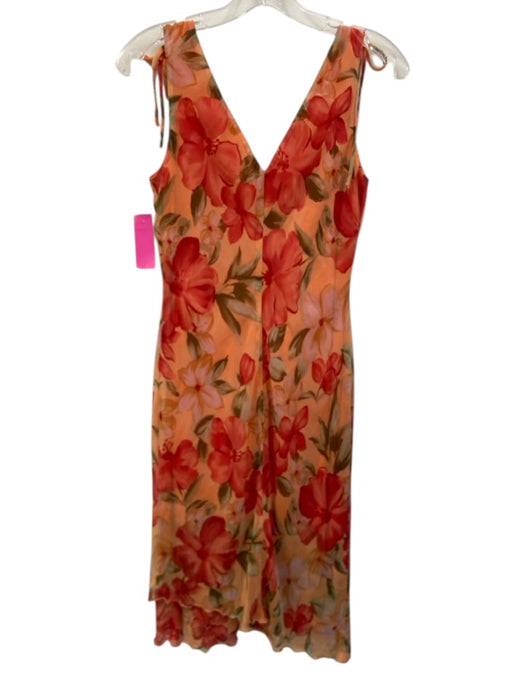 Giorgio Fiorlini Size 8 Orange, Red & Brown Polyester Sleeveless Floral Dress Orange, Red & Brown / 8