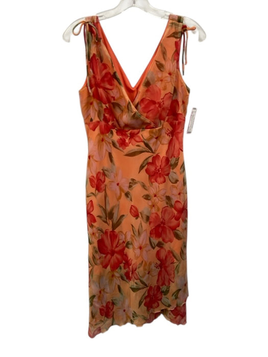 Giorgio Fiorlini Size 8 Orange, Red & Brown Polyester Sleeveless Floral Dress Orange, Red & Brown / 8