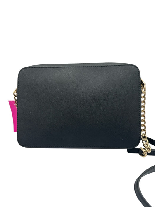 Michael Kors Black Saffiano Leather Gold Tone Hardware Zip Top Chain Detail Bag Black