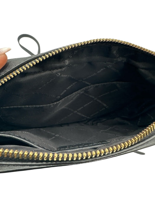 Michael Kors Black Saffiano Leather Gold Tone Hardware Zip Top Chain Detail Bag Black