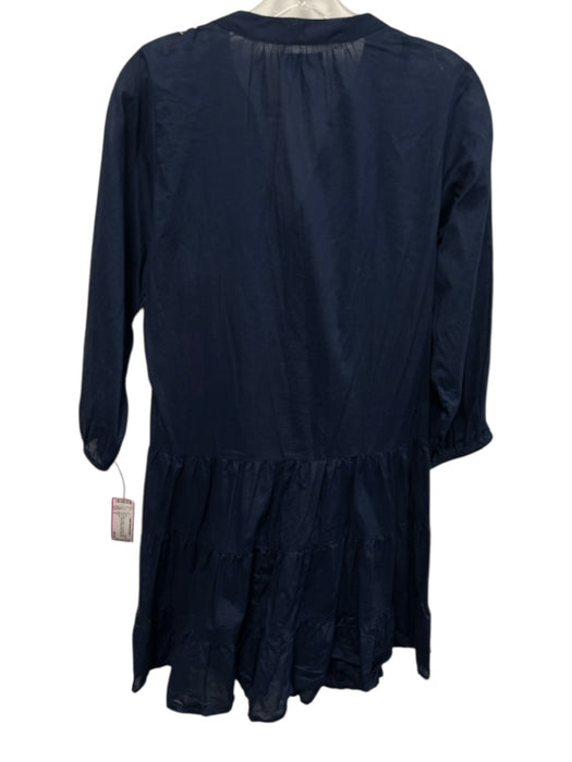 Lake Size S Navy Blue Cotton Long Sleeve Button Front Tiered Dress Navy Blue / S