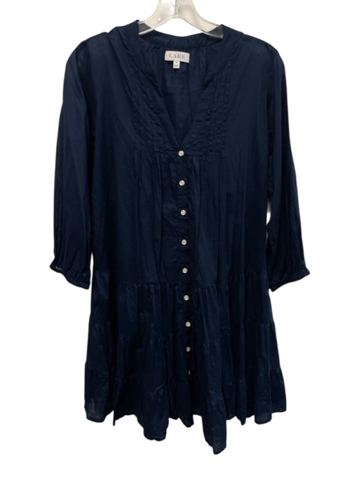 Lake Size S Navy Blue Cotton Long Sleeve Button Front Tiered Dress Navy Blue / S