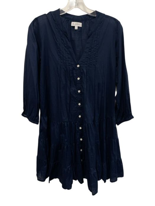 Lake Size S Navy Blue Cotton Long Sleeve Button Front Tiered Dress Navy Blue / S
