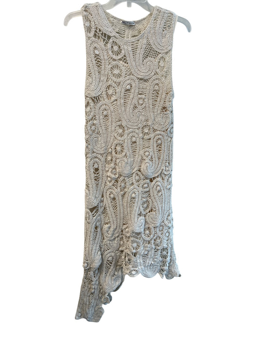 Zara Size Medium Ivory Cotton Slip Attached Open Knit Sleeveless Dress Ivory / Medium