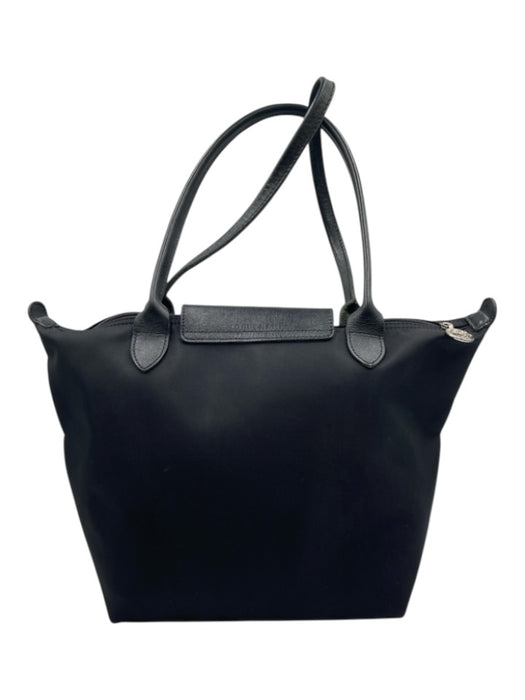 Longchamp Black Nylon Top Handle Zip Close Leather Handle Tote Bag Black / Small