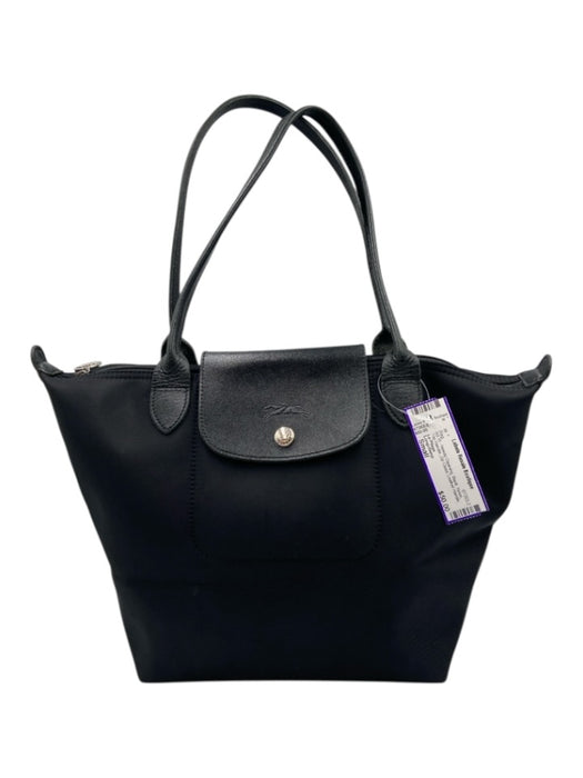 Longchamp Black Nylon Top Handle Zip Close Leather Handle Tote Bag Black / Small
