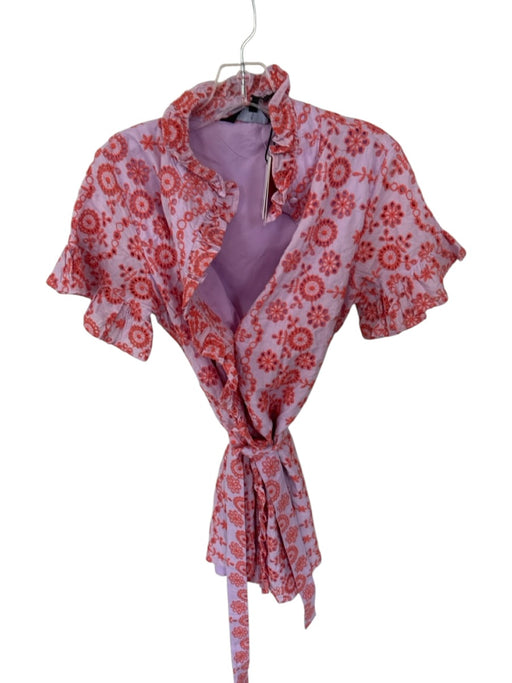 Abbey Glass Size M purple & orange Cotton Short Sleeve Eyelet Button Down Dress purple & orange / M