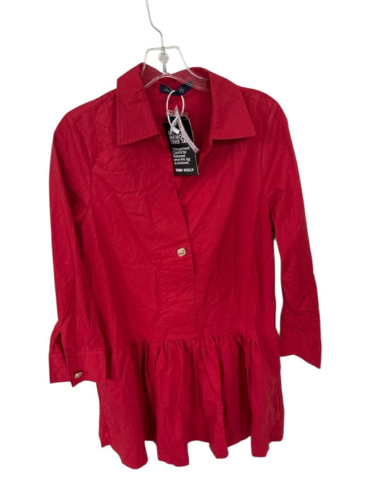Trish Scully Size S Red & Gold Cotton Long Sleeve Drop Waist Pleated Dress Red & Gold / S