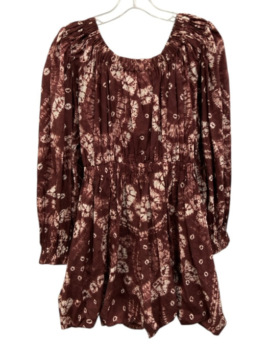 Ulla Johnson Size 0 Burgundy Red & White Cotton Long puff sleeve Tie Dye Dress Burgundy Red & White / 0